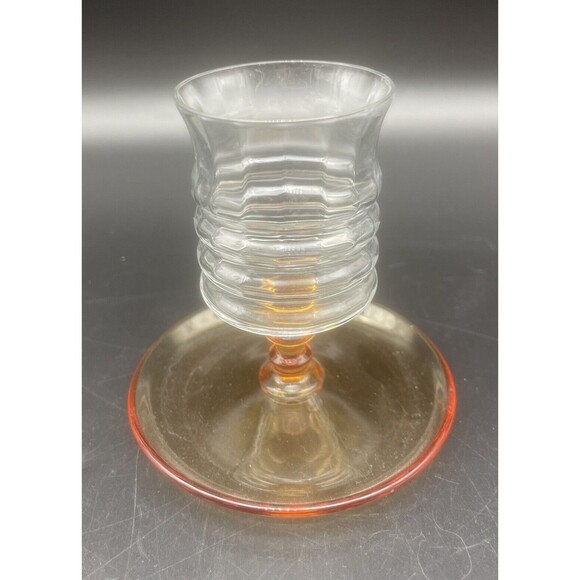 VTG Fostoria Clear & Amber Ribbed Glass Cigarette Holder Ashtray Set Of 2 EUC - Picture 5 of 7